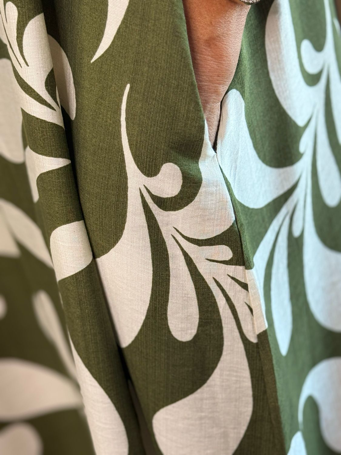 Abstract Print Relaxed Midi Dress - Khaki