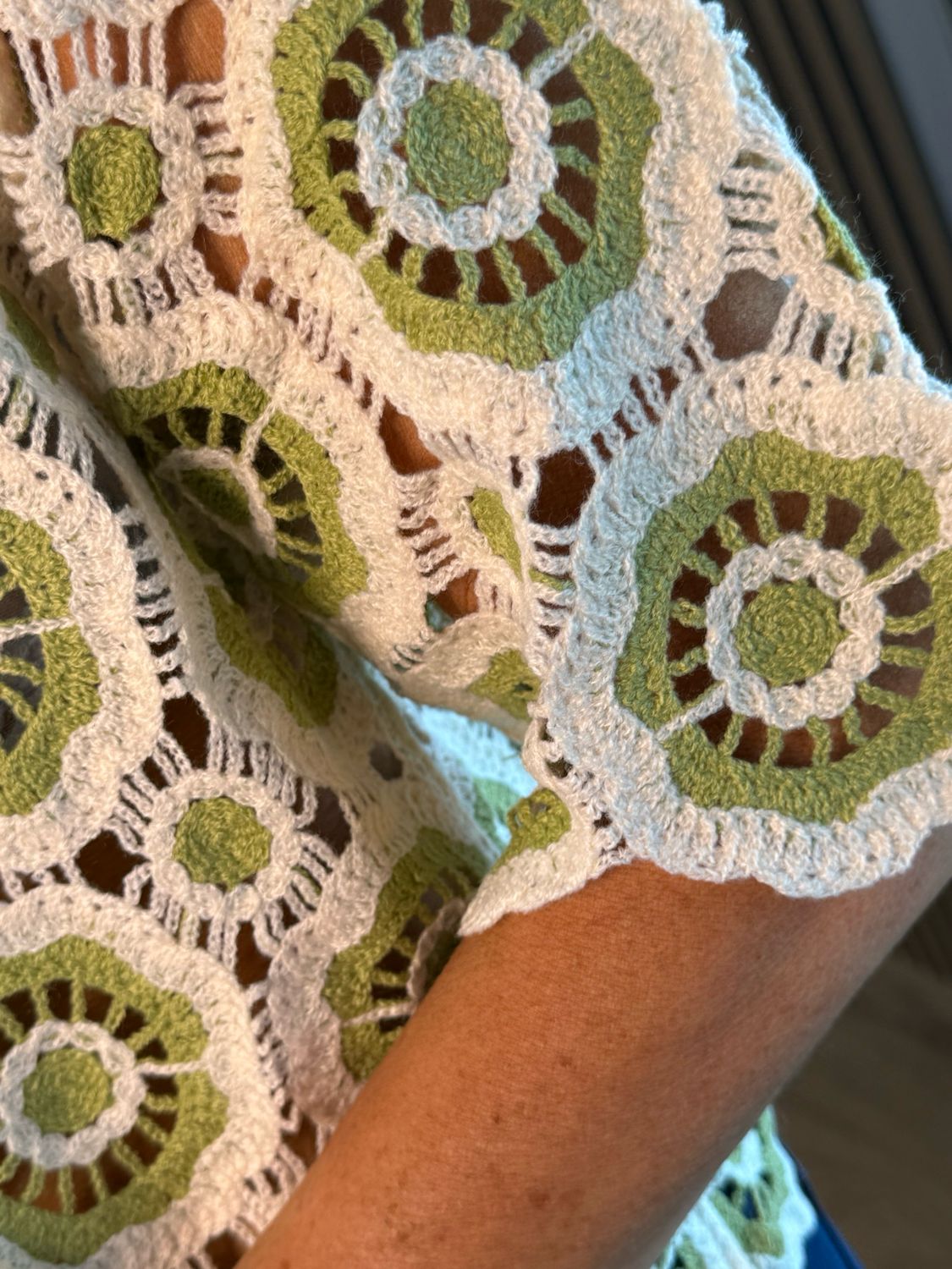 Circle Pattern Crochet Cardigan- Lime/Cream