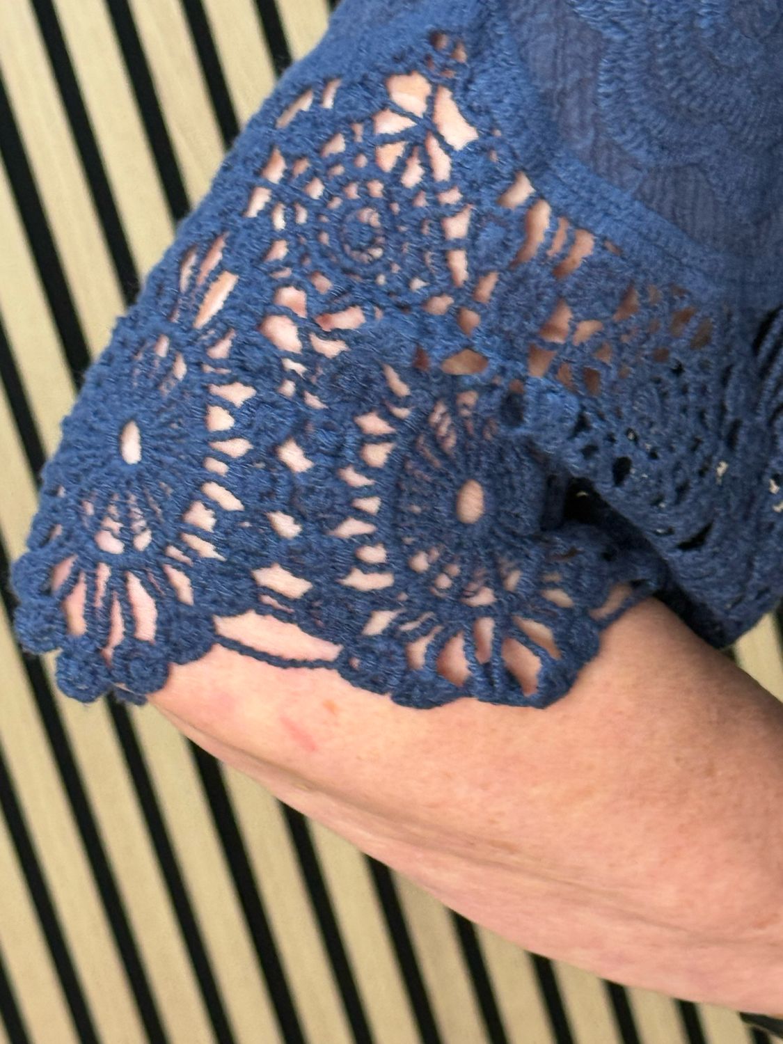 Floral Embroidered Cotton Top - Navy