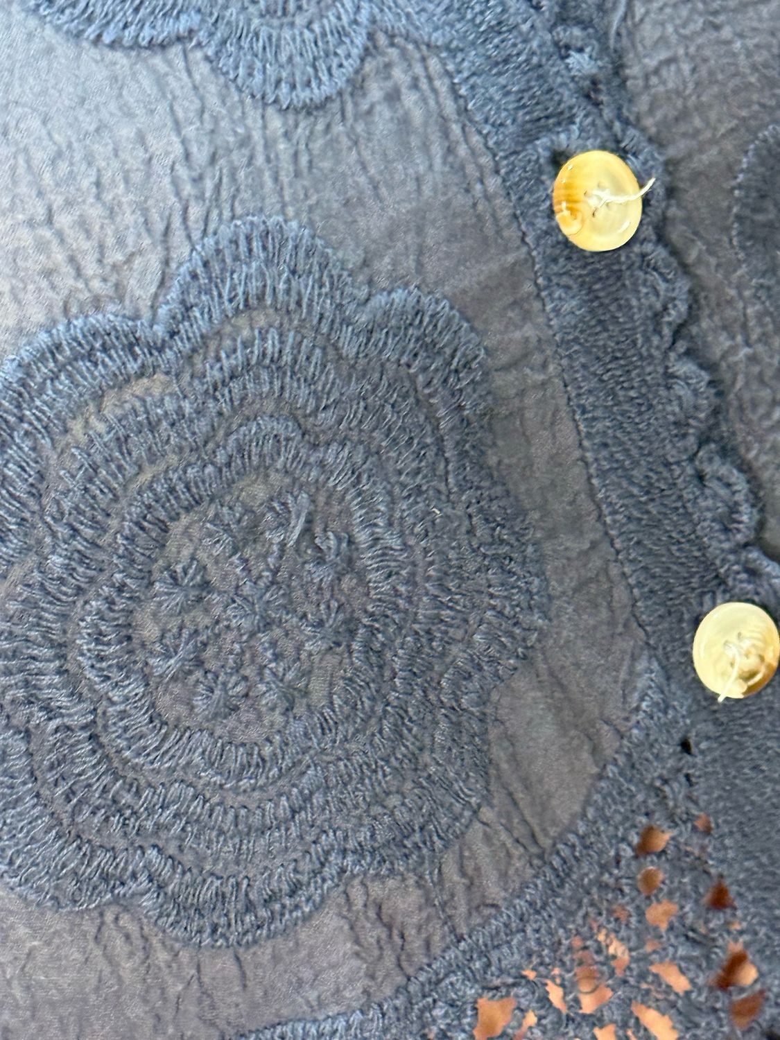 Floral Embroidered Cotton Top - Navy