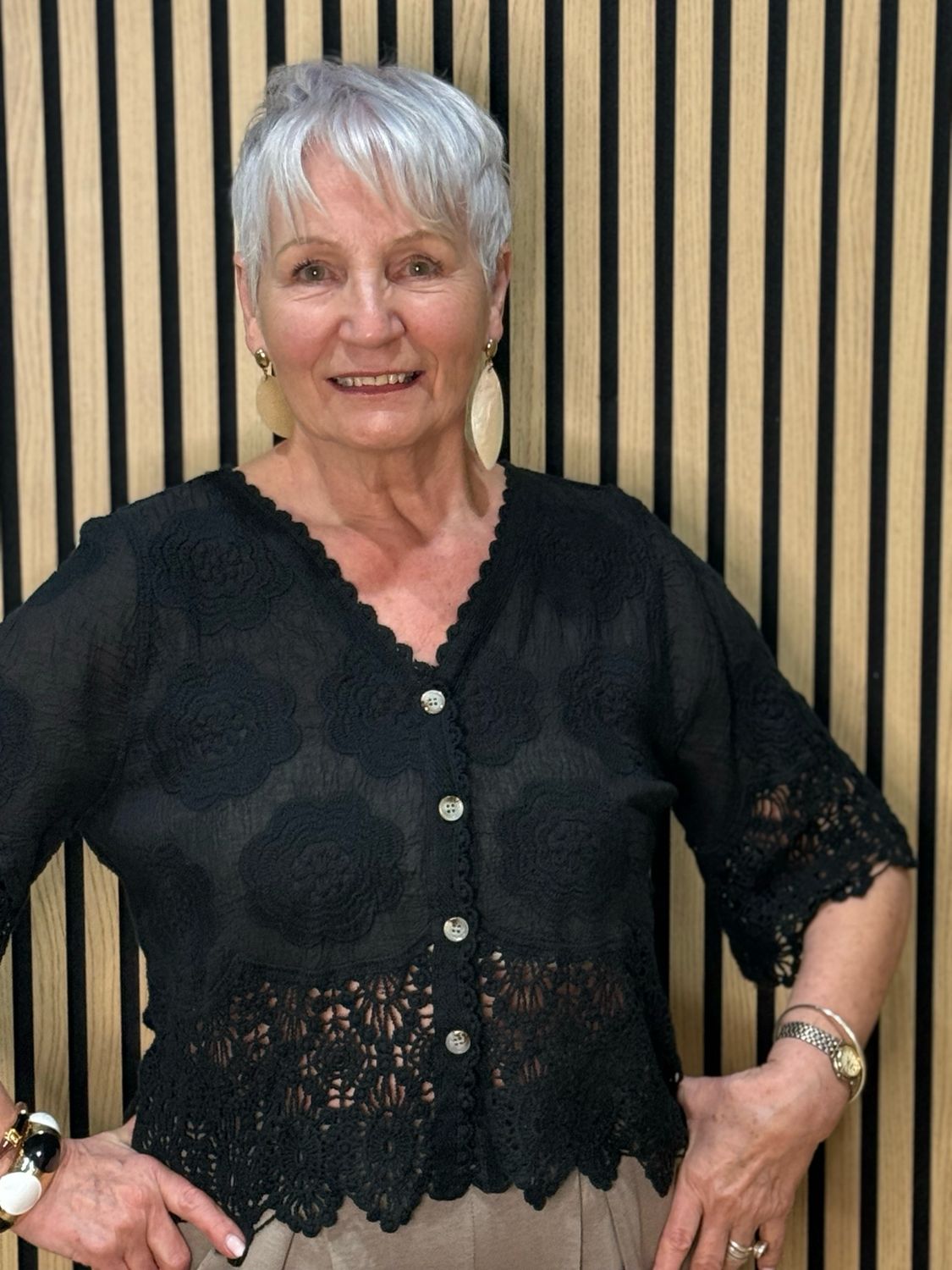 Floral Embroidered Cotton Top - Black