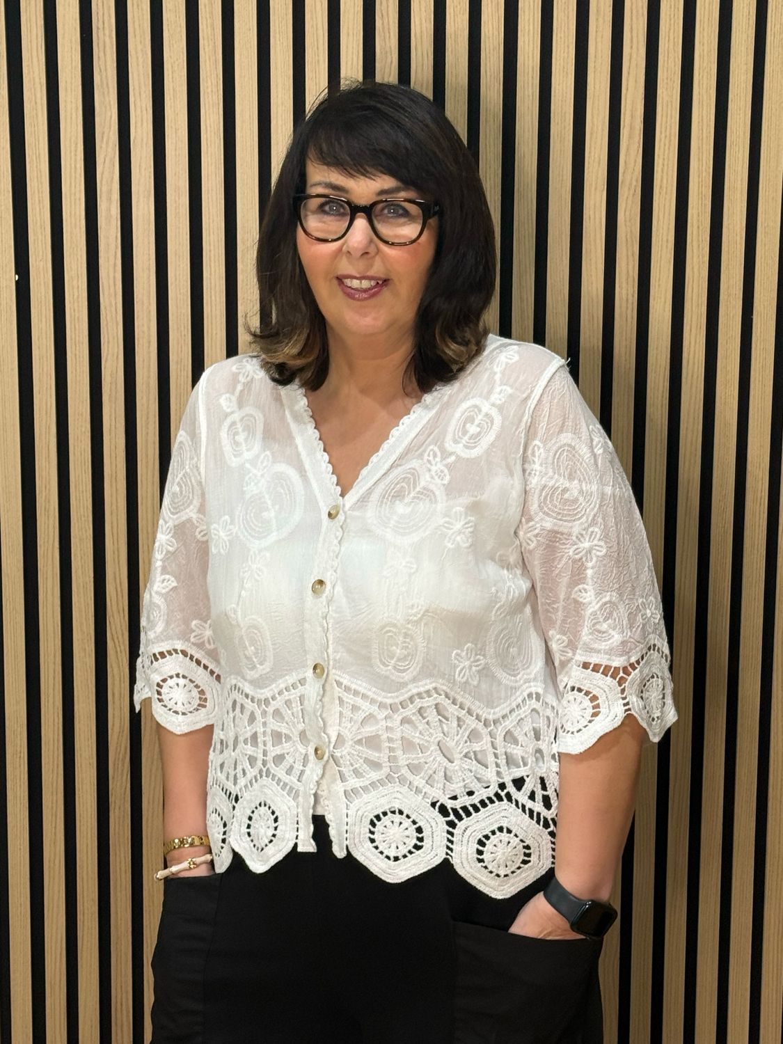 Floral Embroidered Cotton Top - White