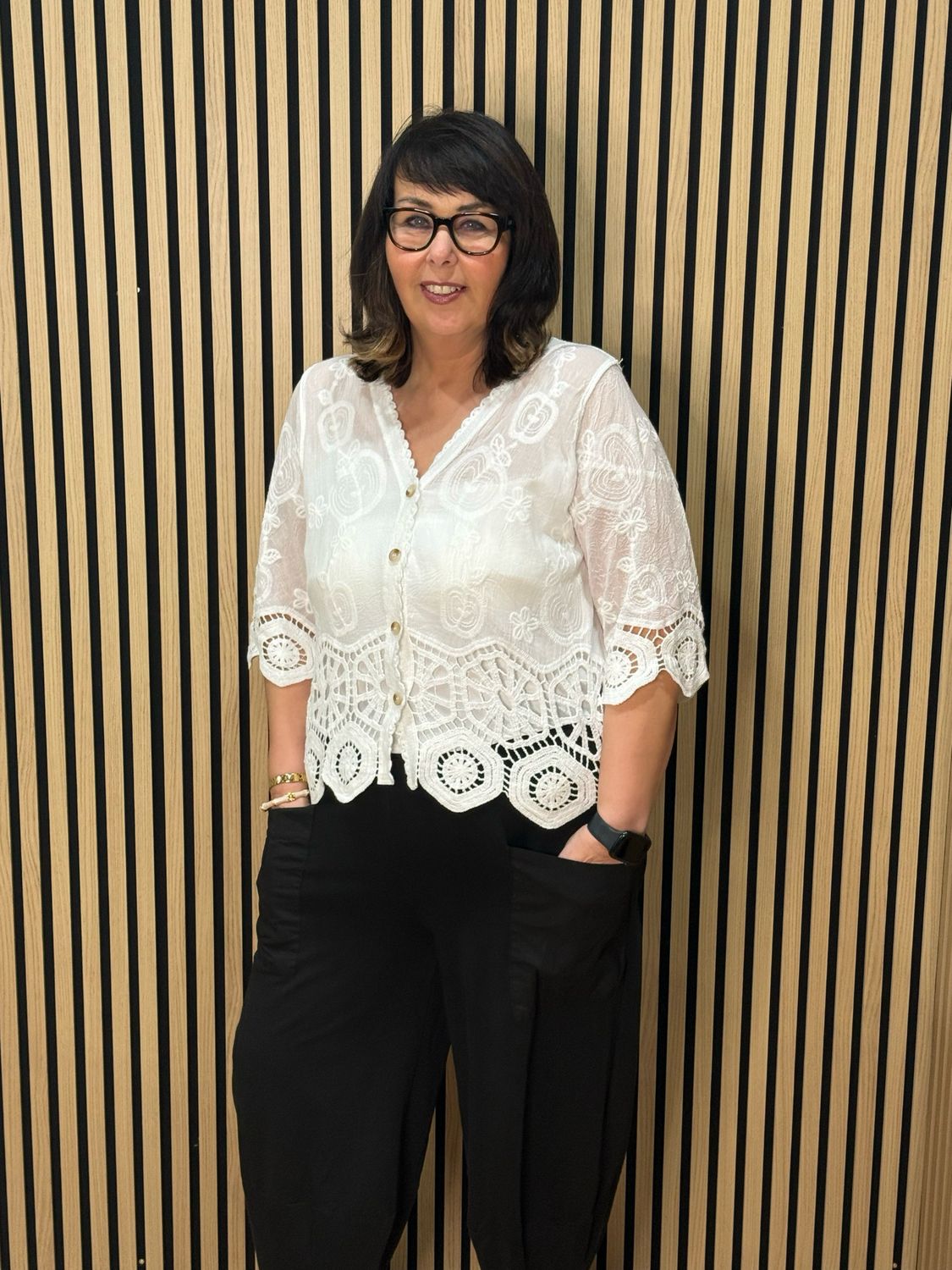 Floral Embroidered Cotton Top - White