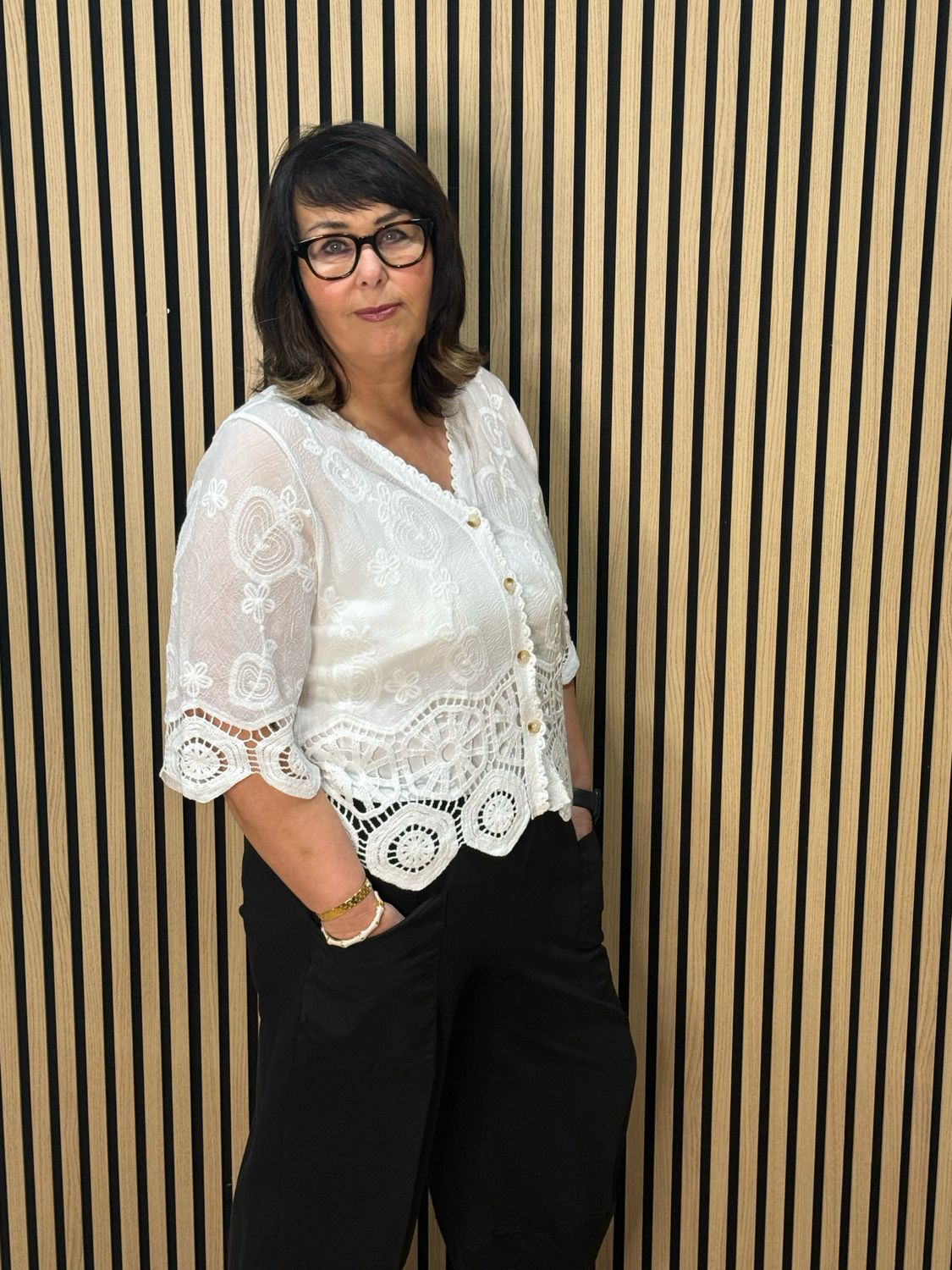 Floral Embroidered Cotton Top - White