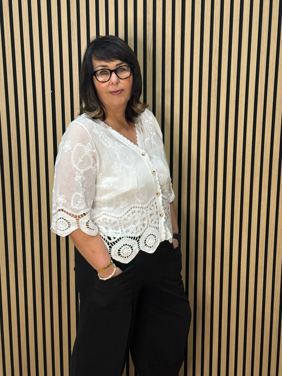 Floral Embroidered Cotton Top - White