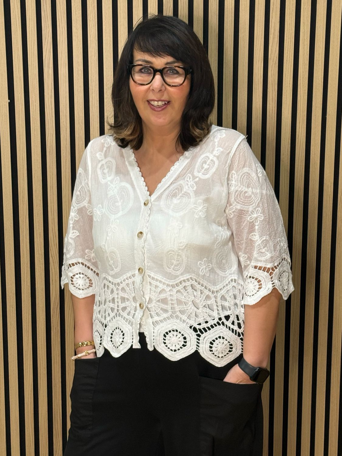 Floral Embroidered Cotton Top - White