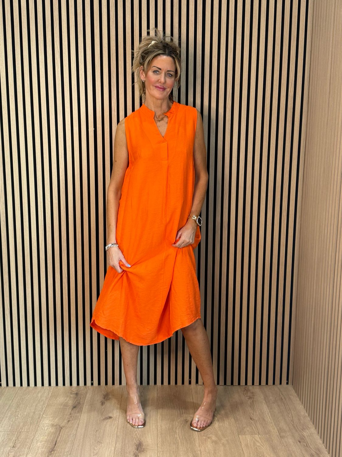 Sleeveless Midi Dress - Orange
