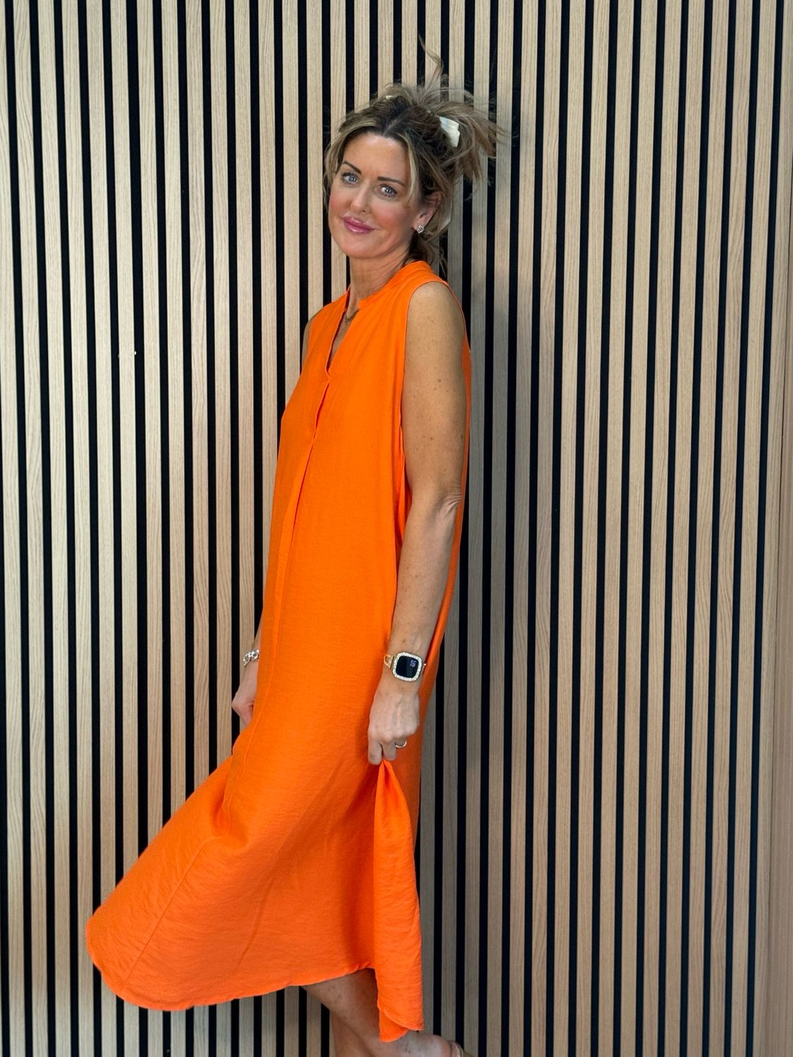 Sleeveless Midi Dress - Orange