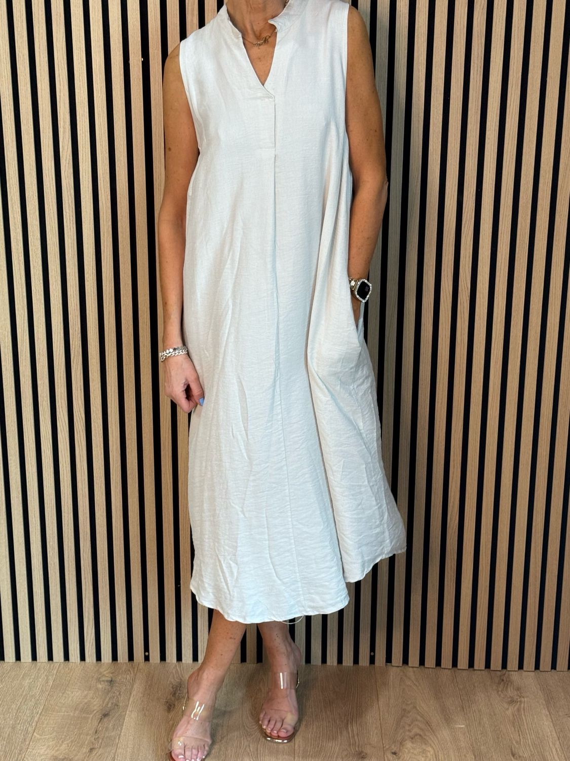 Sleeveless Midi Dress - Stone