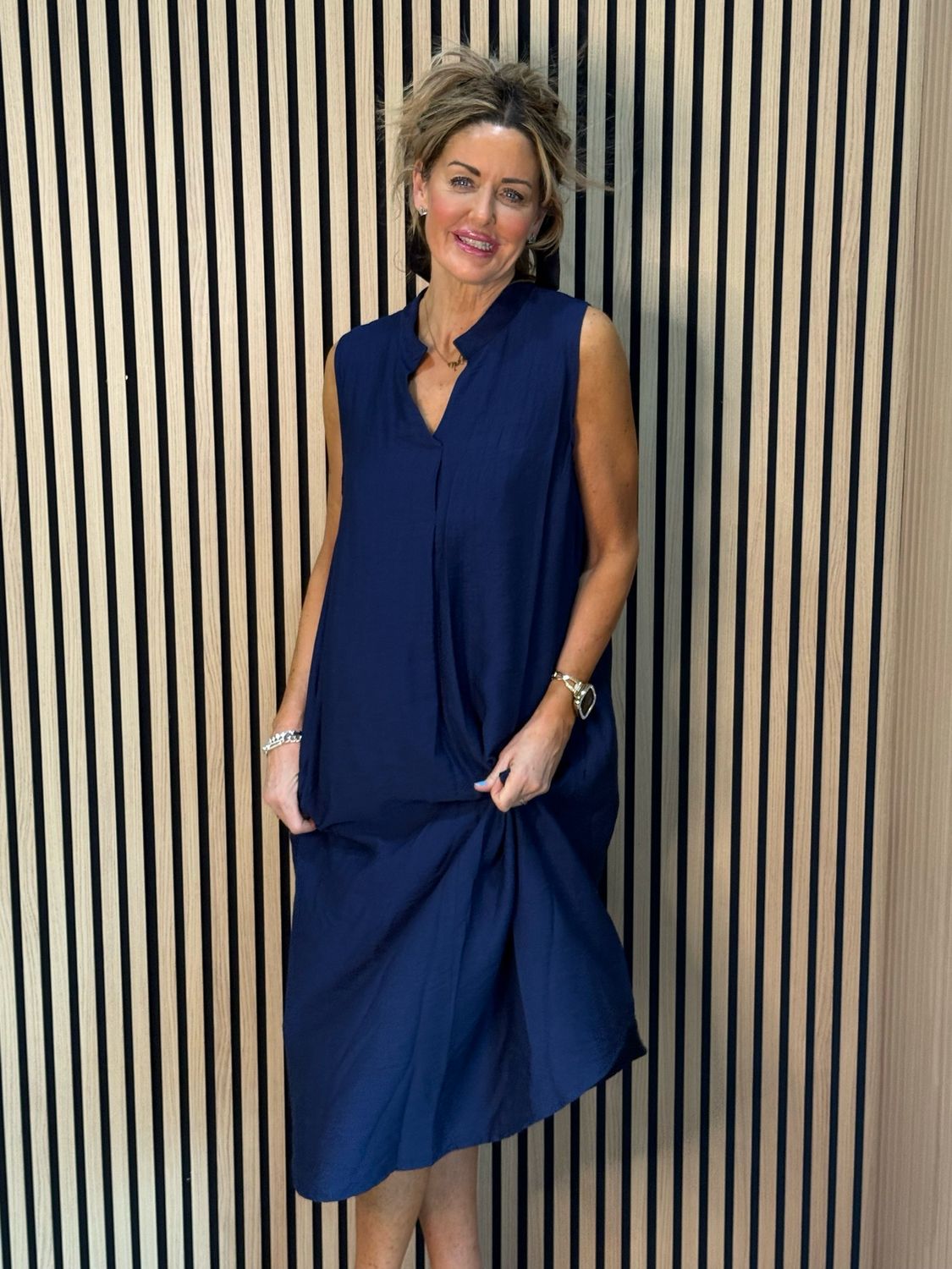 Sleeveless Midi Dress - Navy