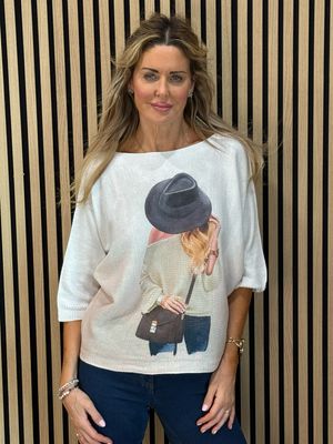 Lightweight Printed Knit Jumper - Taupe