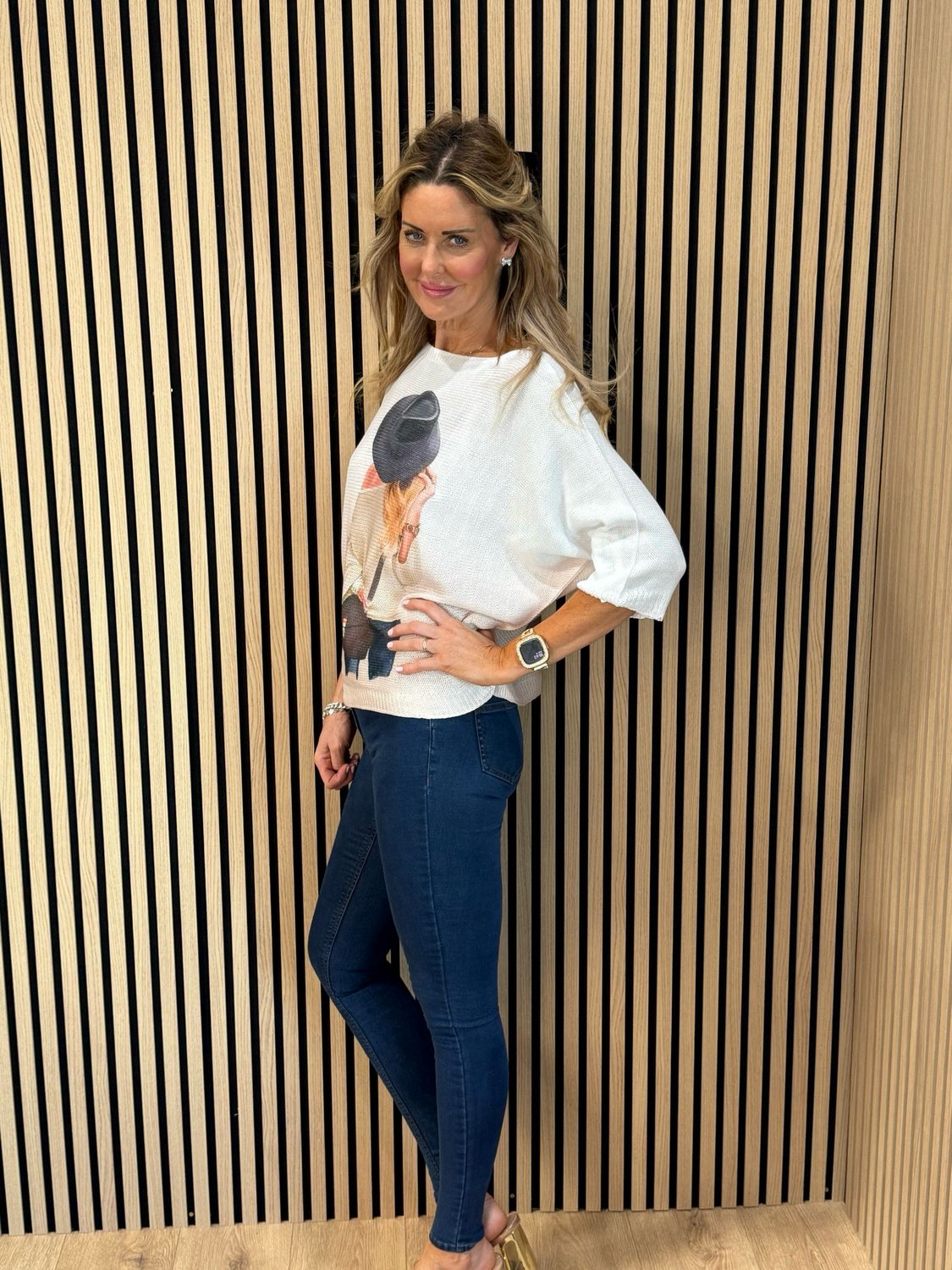 Lightweight Printed Knit Jumper - Taupe