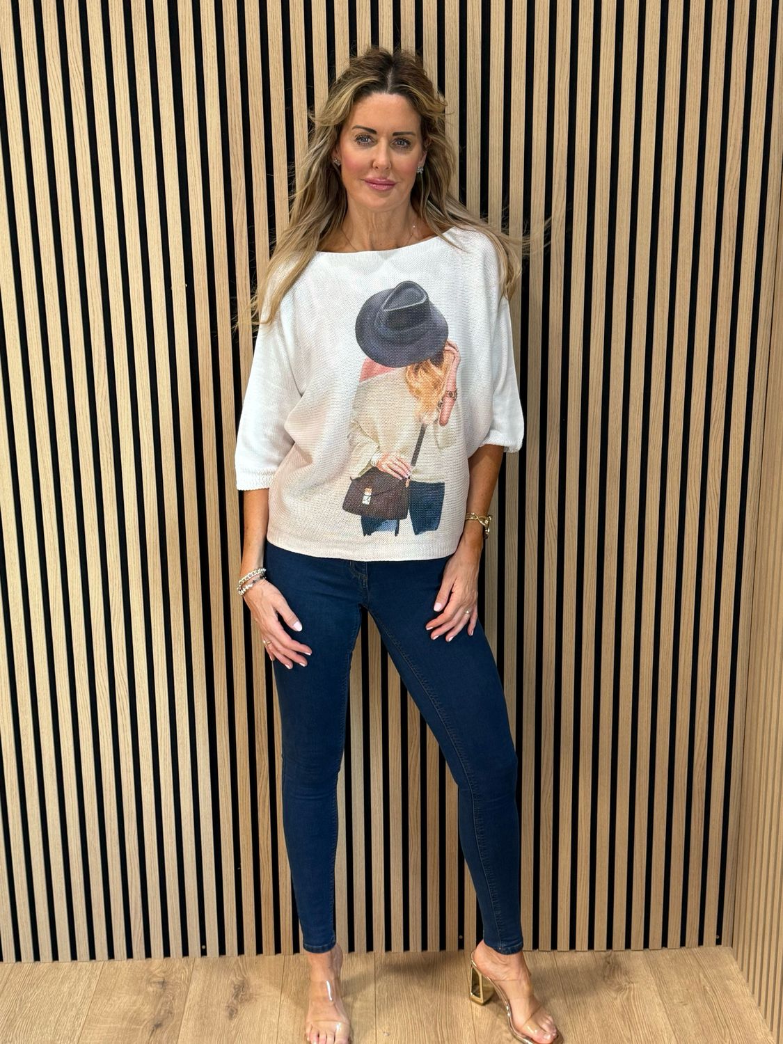 Lightweight Printed Knit Jumper - Taupe