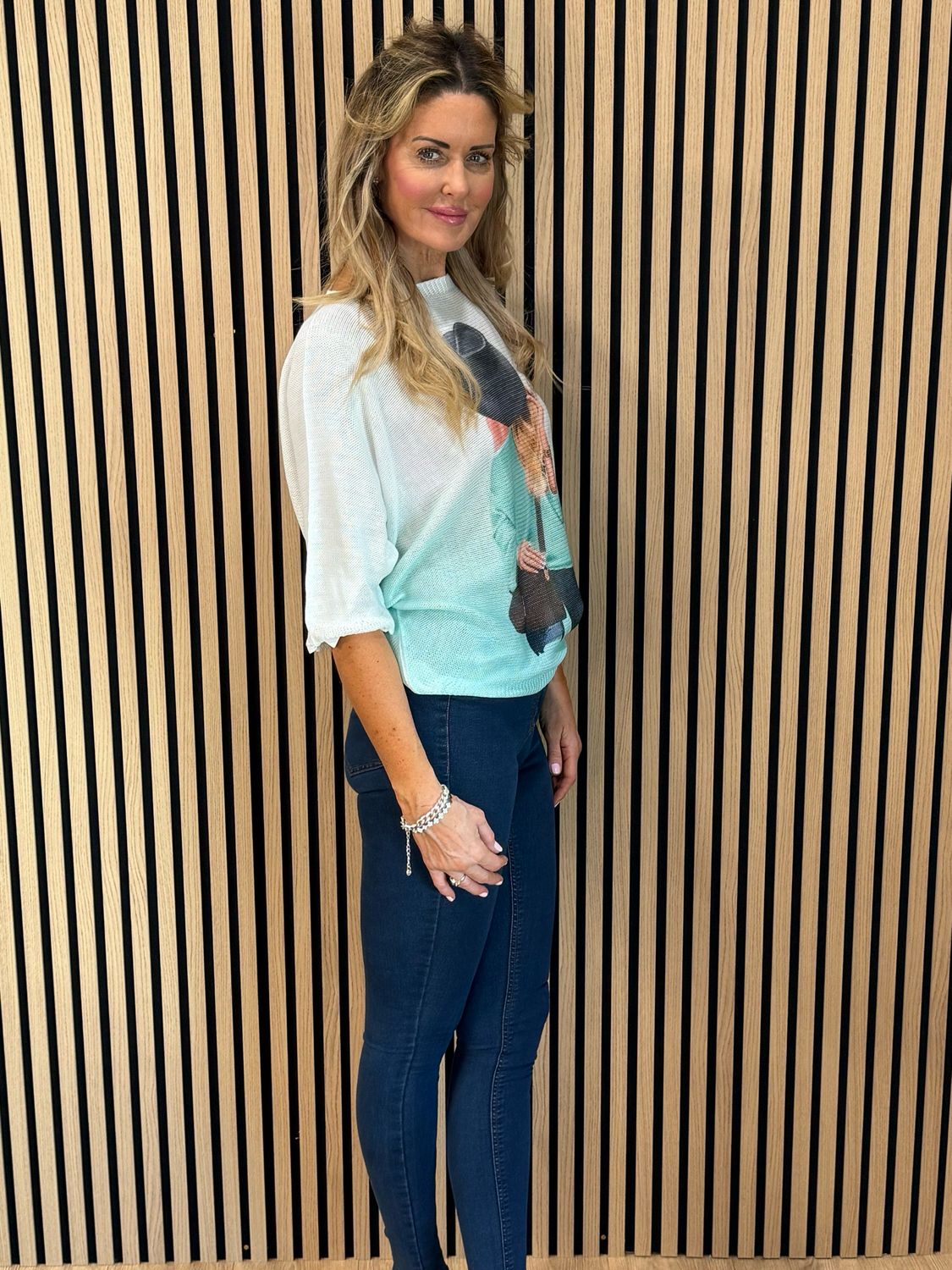 Lightweight Printed Knit Jumper - Mint