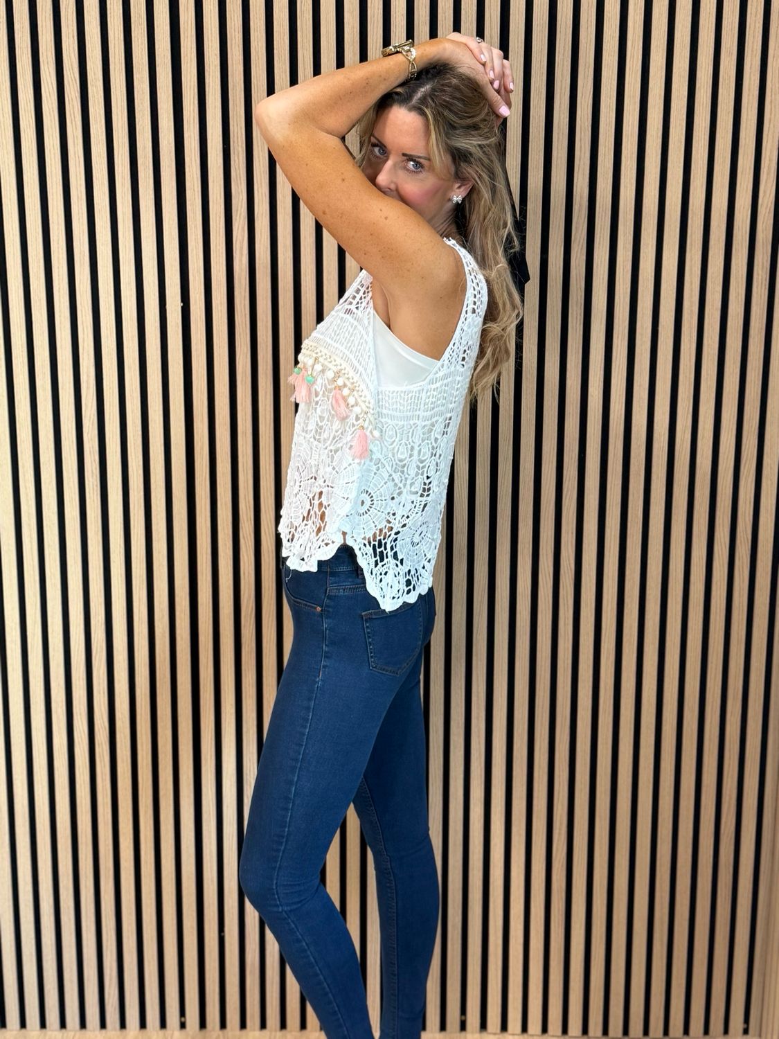 Crochet Tassel Top - White