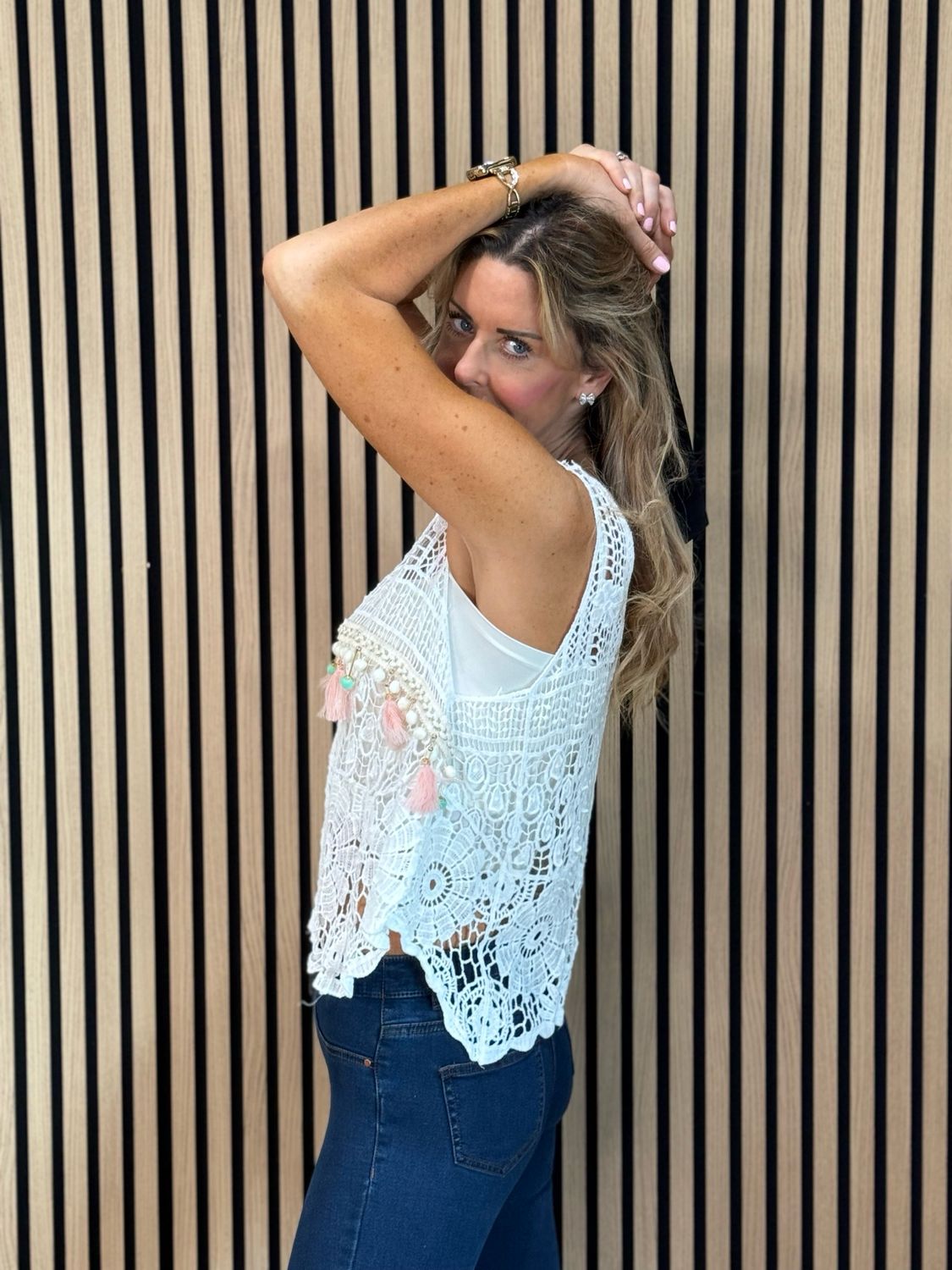 Crochet Tassel Top - White