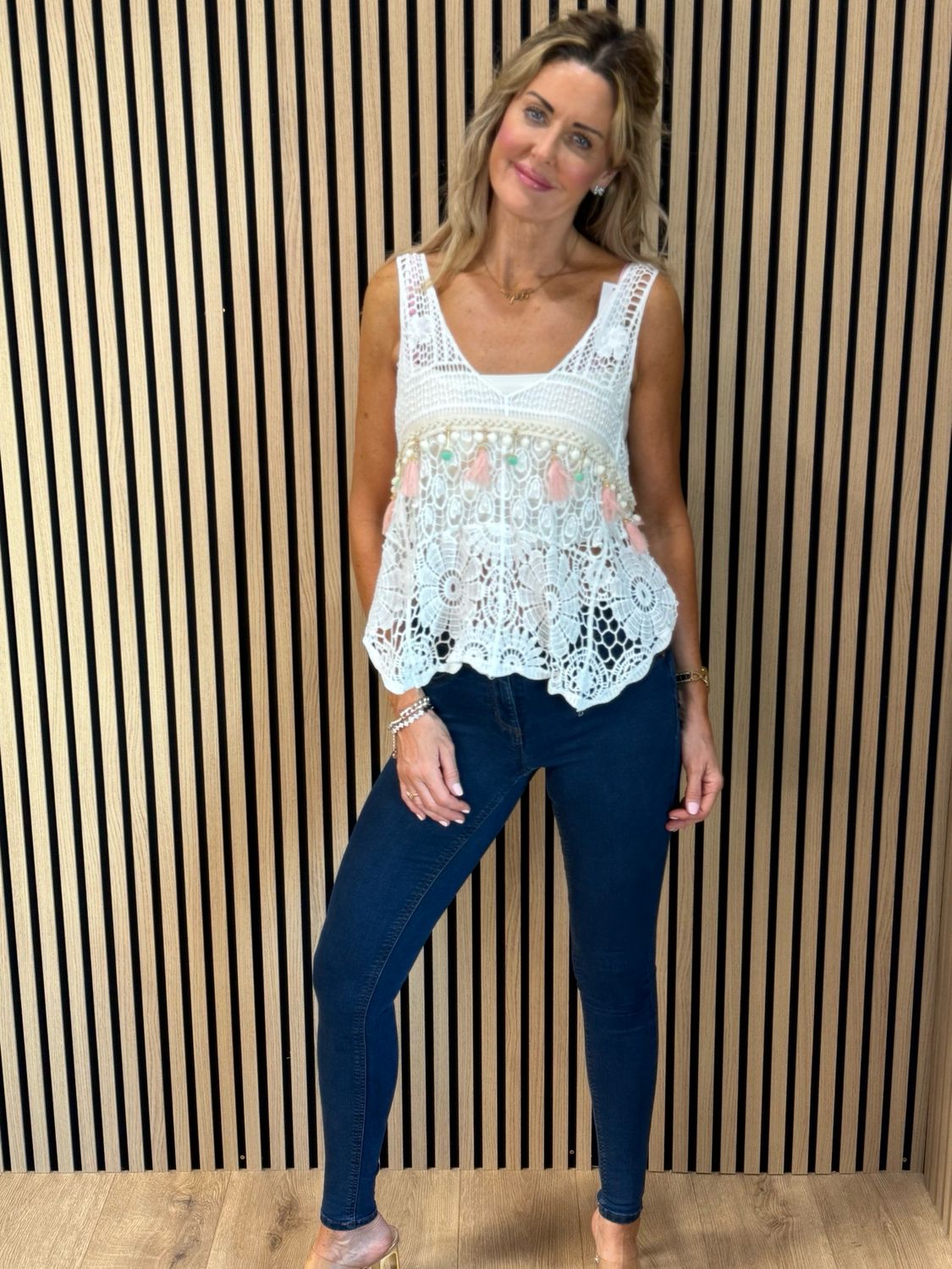 Crochet Tassel Top - White