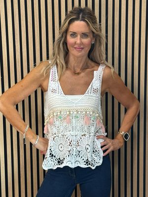 Crochet Tassel Top - White