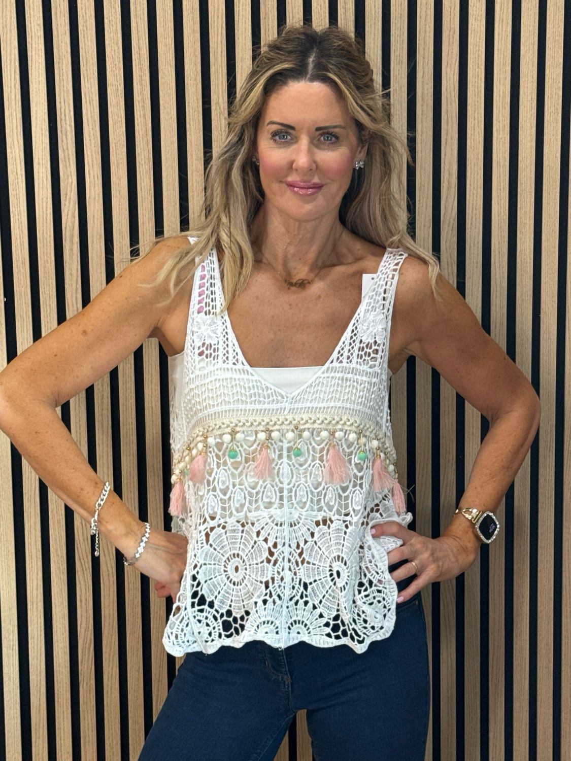 Crochet Tassel Top - White