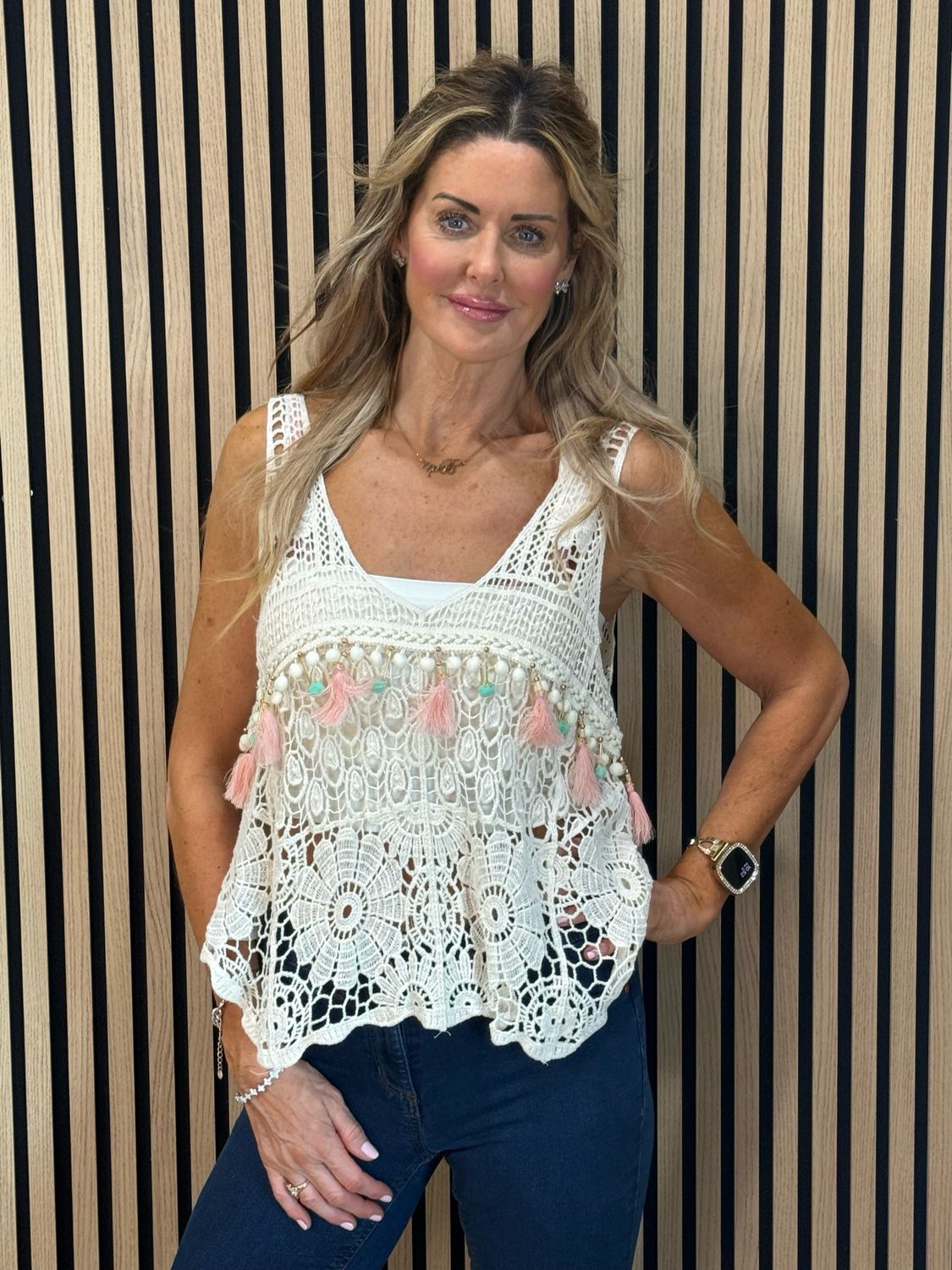 Crochet Tassel Top - Cream