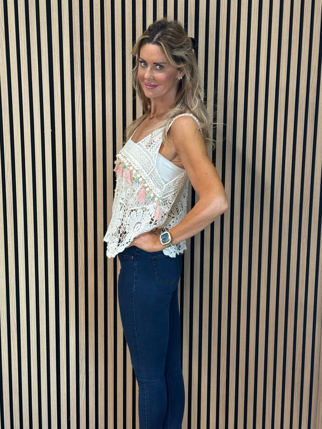 Crochet Tassel Top - Cream