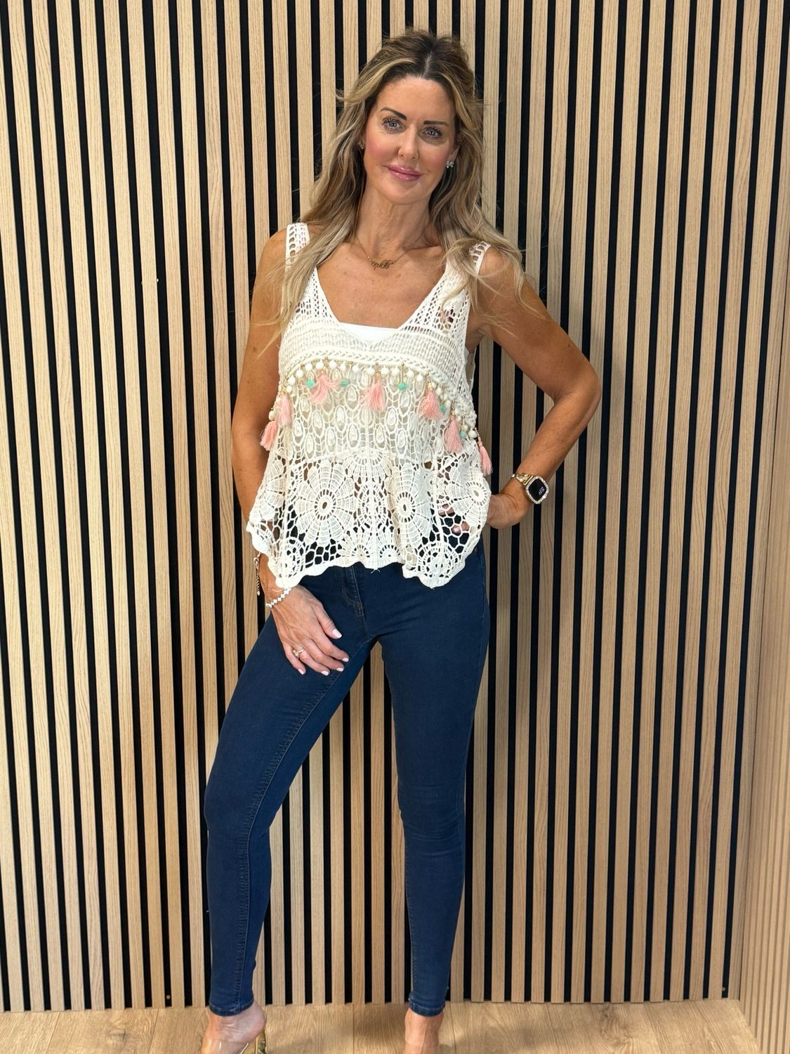 Crochet Tassel Top - Cream