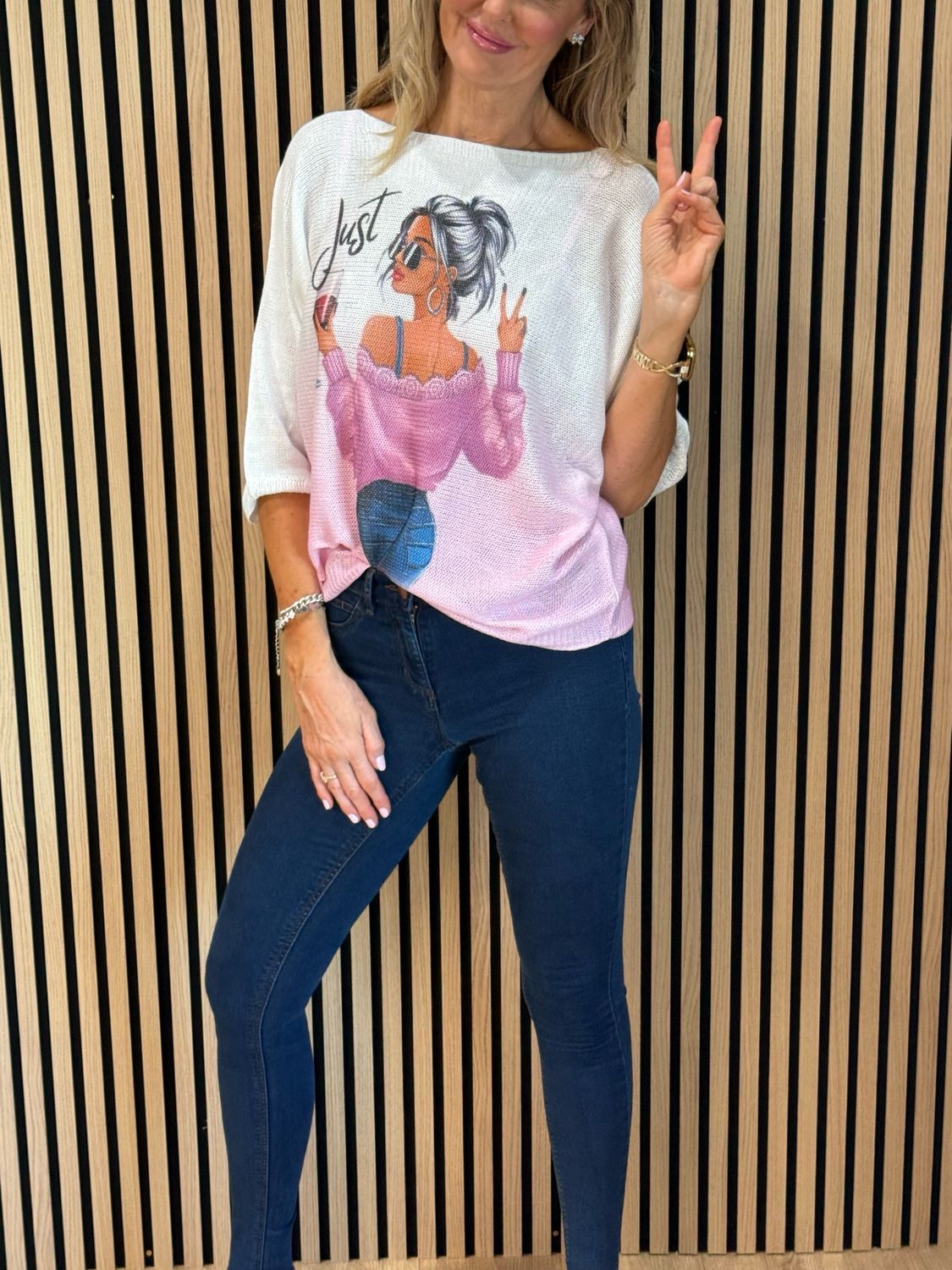 Lightweight Printed Knit Jumper - Fuchsia