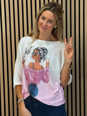 Lightweight Printed Knit Jumper - Fuchsia