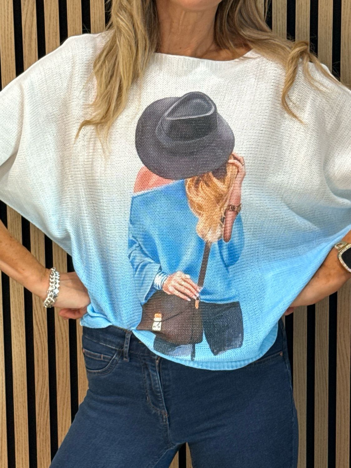 Lightweight Printed Knit Jumper - Blue