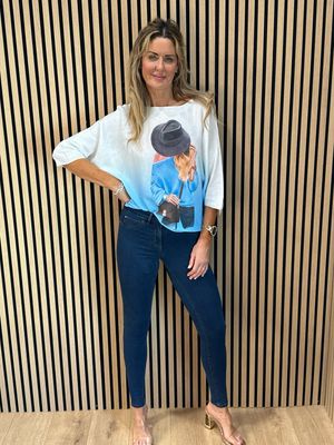 Lightweight Printed Knit Jumper - Blue