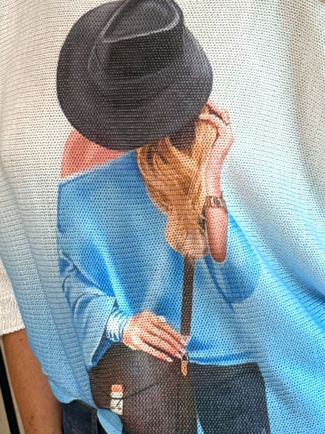 Lightweight Printed Knit Jumper - Blue