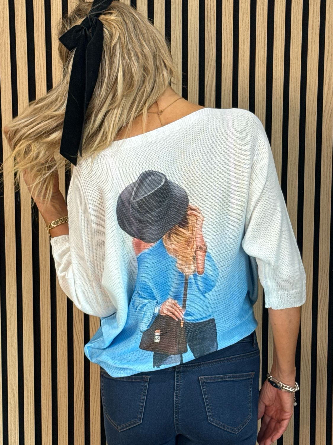 Lightweight Printed Knit Jumper - Blue