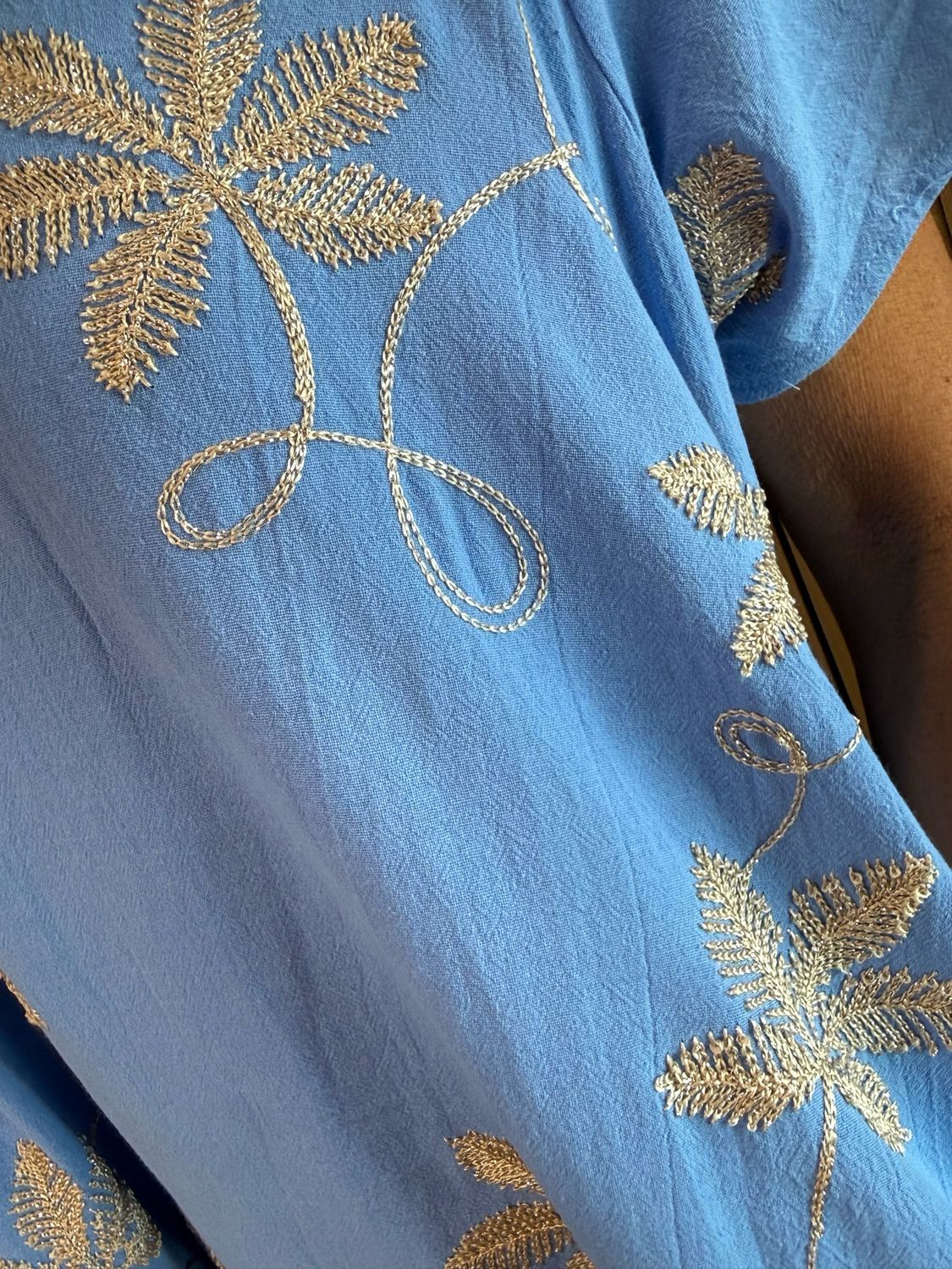 Leaf Embroidered Dress - Blue