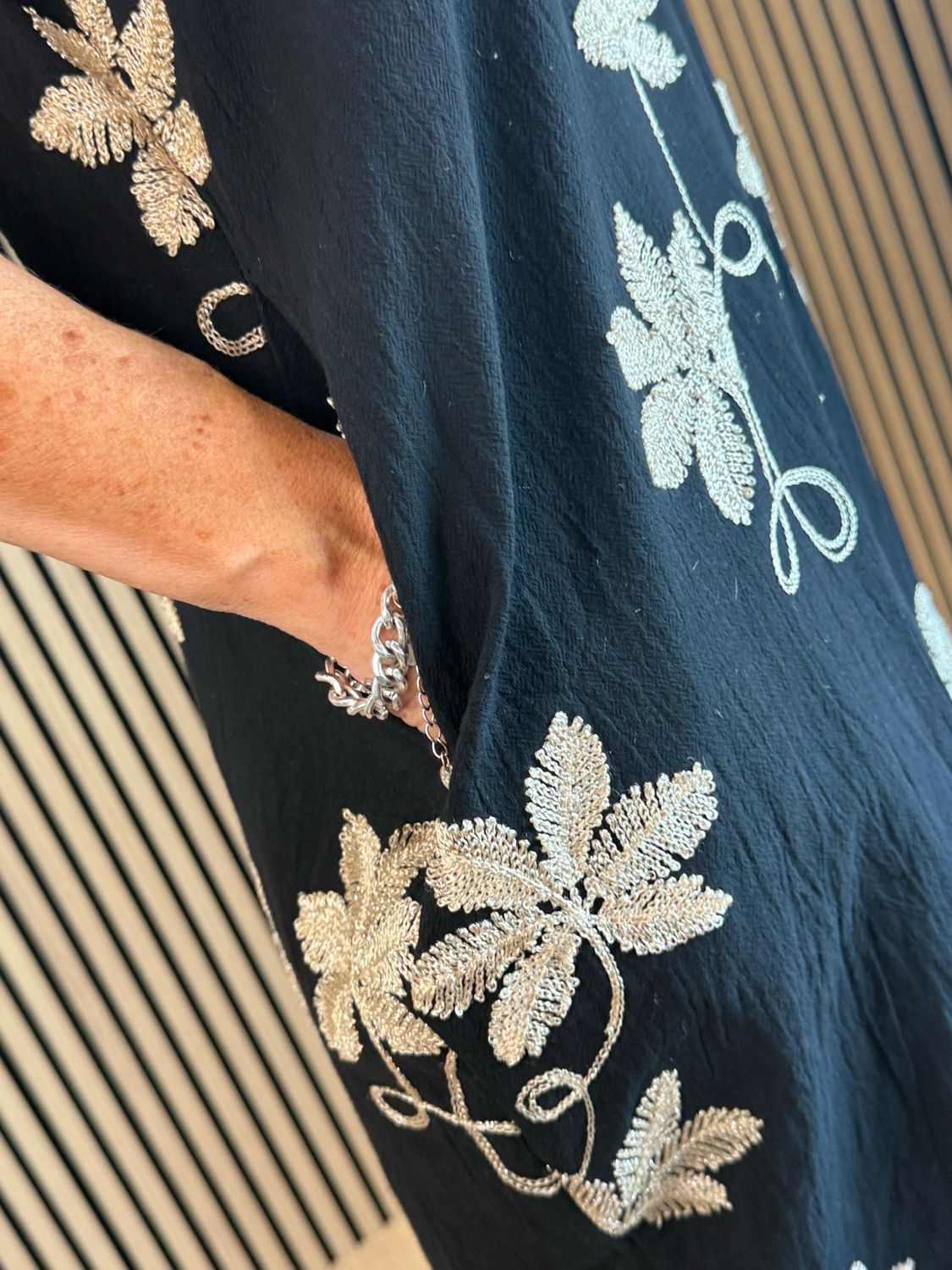 Leaf Embroidered Dress - Black