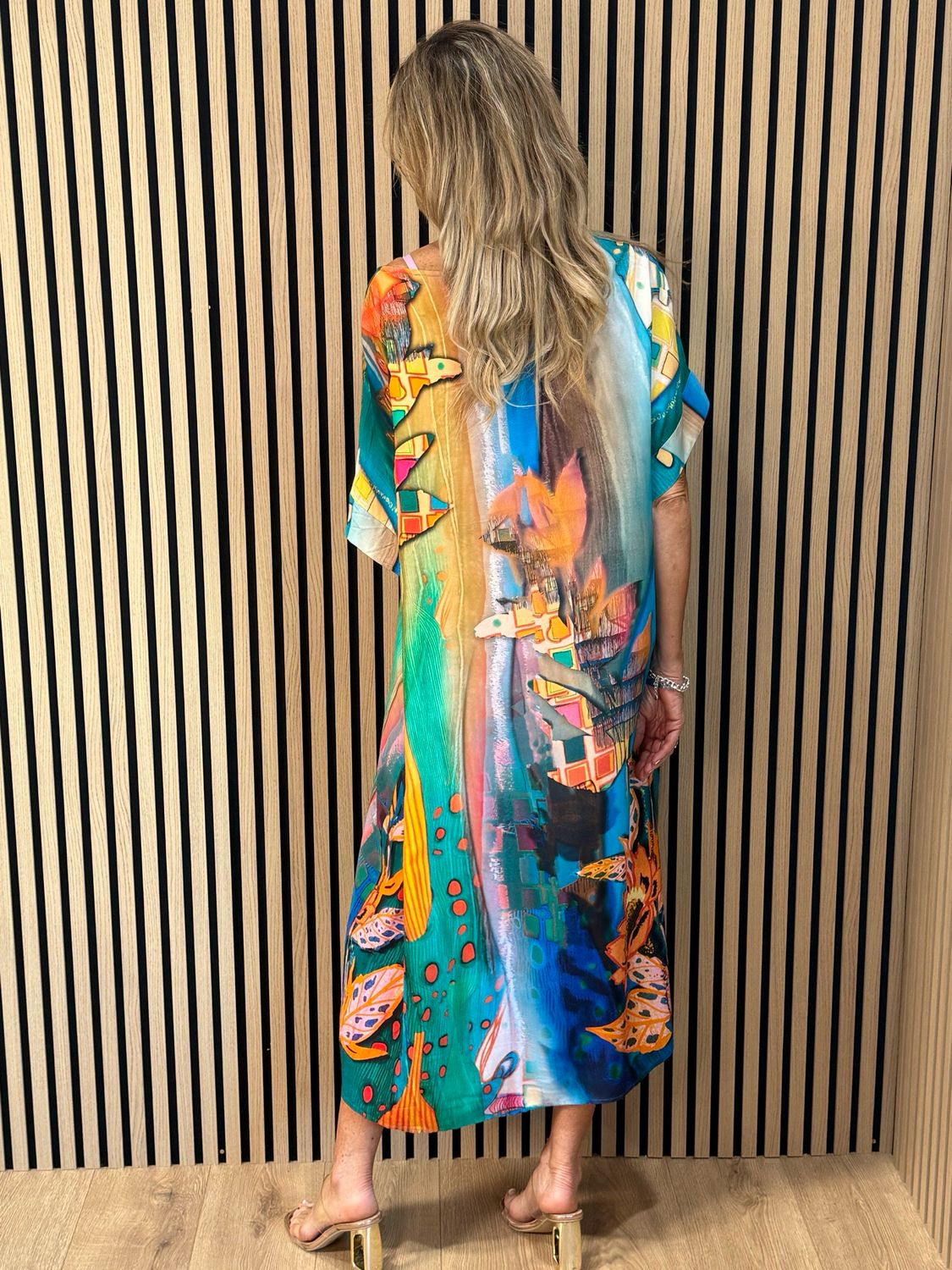 Abstract Print Relaxed Fit Dress - Turquoise/Green