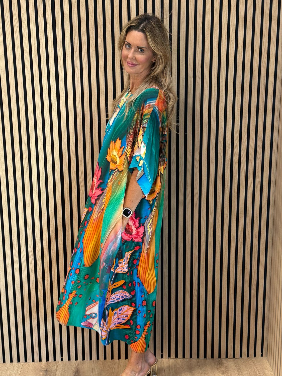 Abstract Print Relaxed Fit Dress - Turquoise/Green