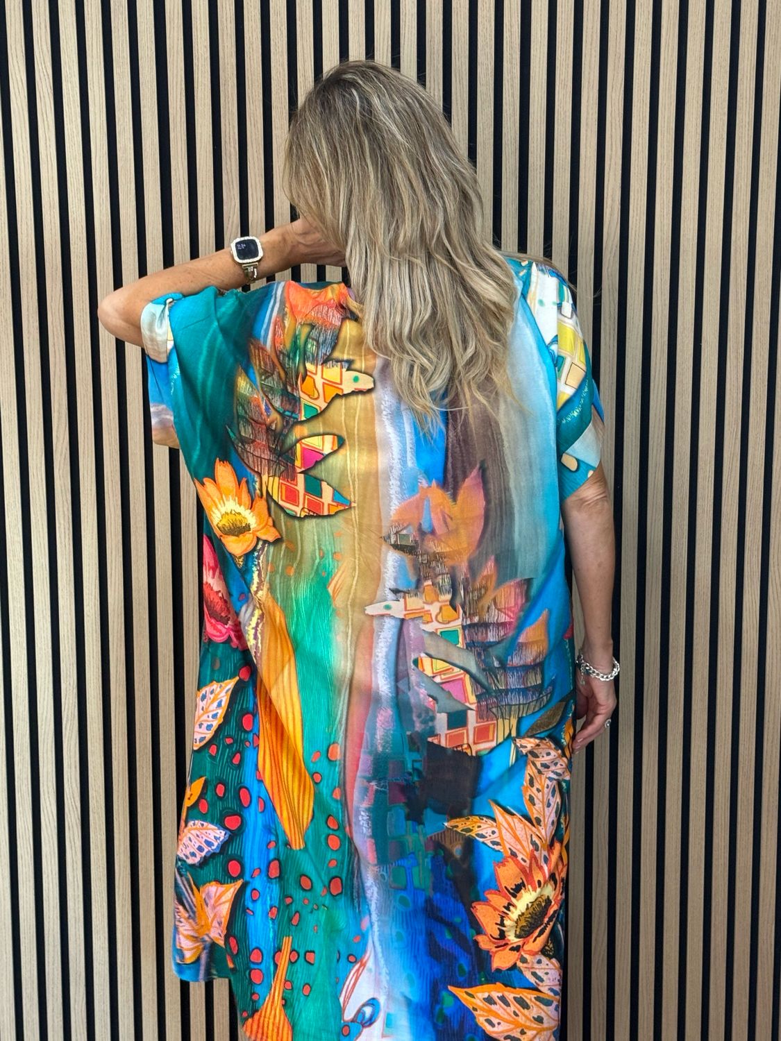 Abstract Print Relaxed Fit Dress - Turquoise/Green