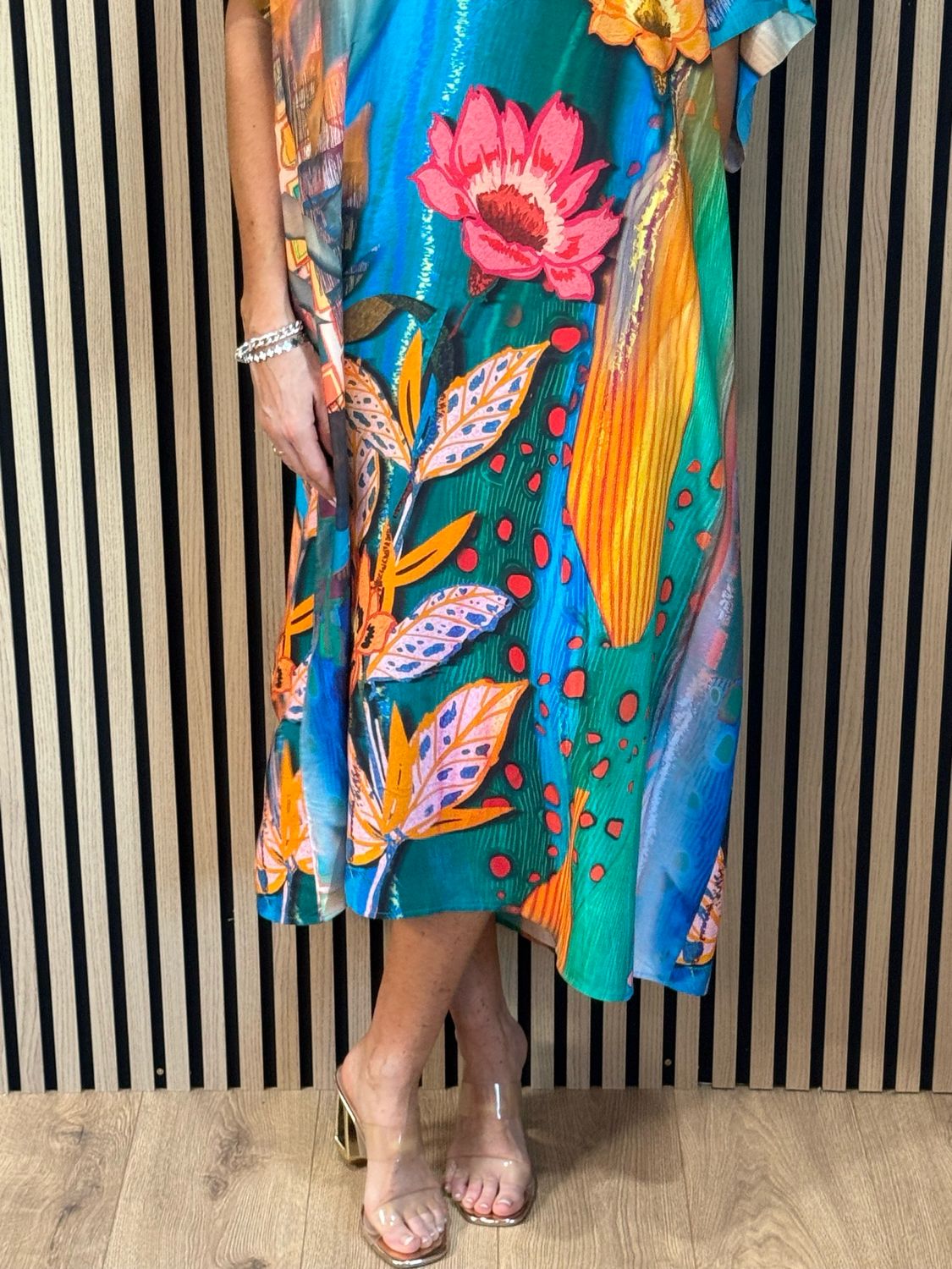 Abstract Print Relaxed Fit Dress - Turquoise/Green