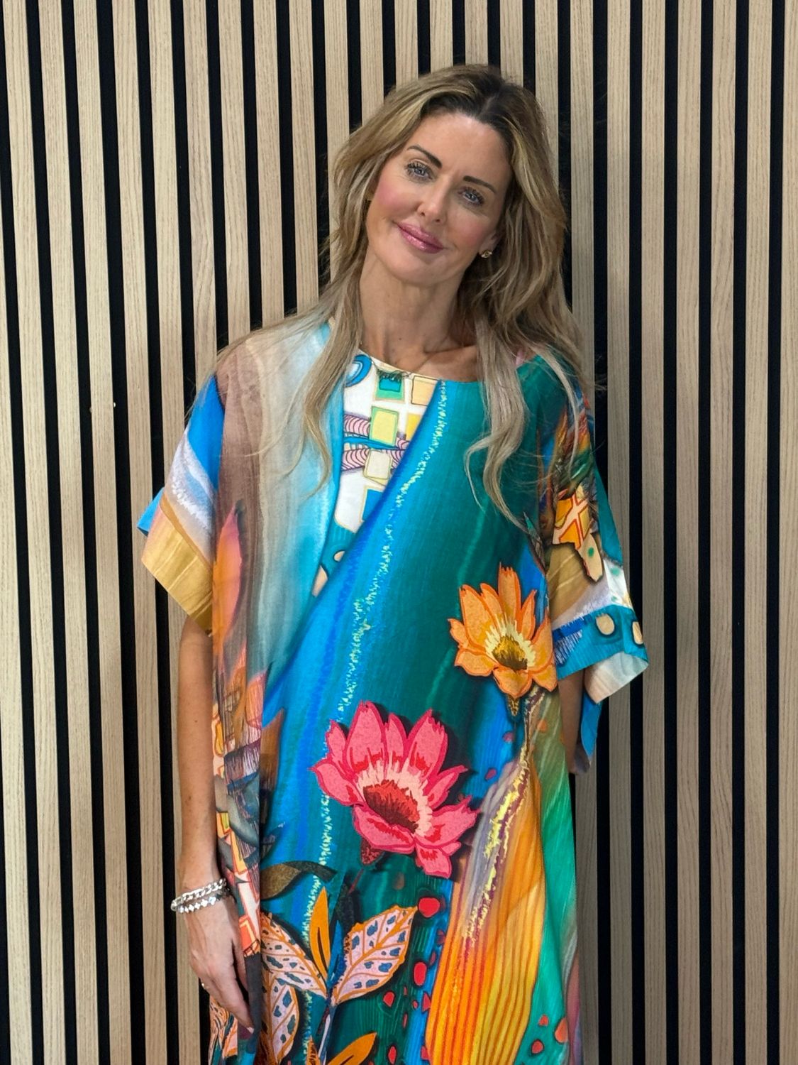 Abstract Print Relaxed Fit Dress - Turquoise/Green