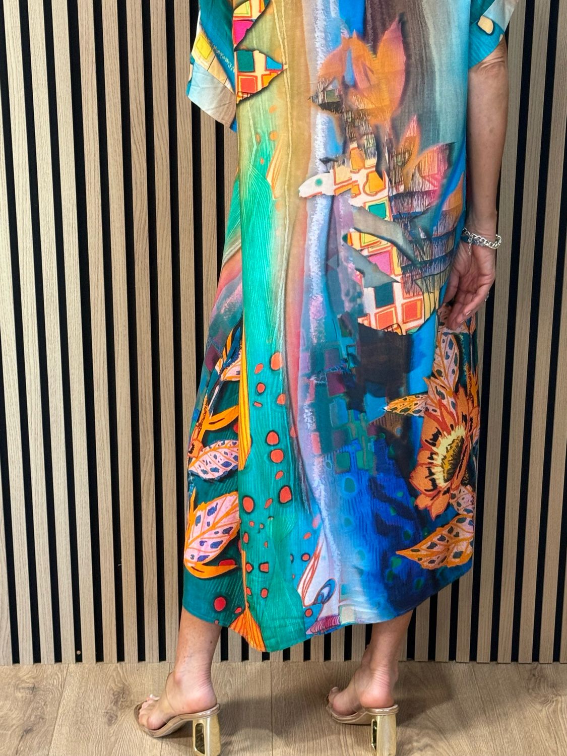 Abstract Print Relaxed Fit Dress - Turquoise/Green