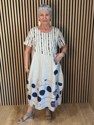 Stripe &amp; Abstract Panel Dress - Cream