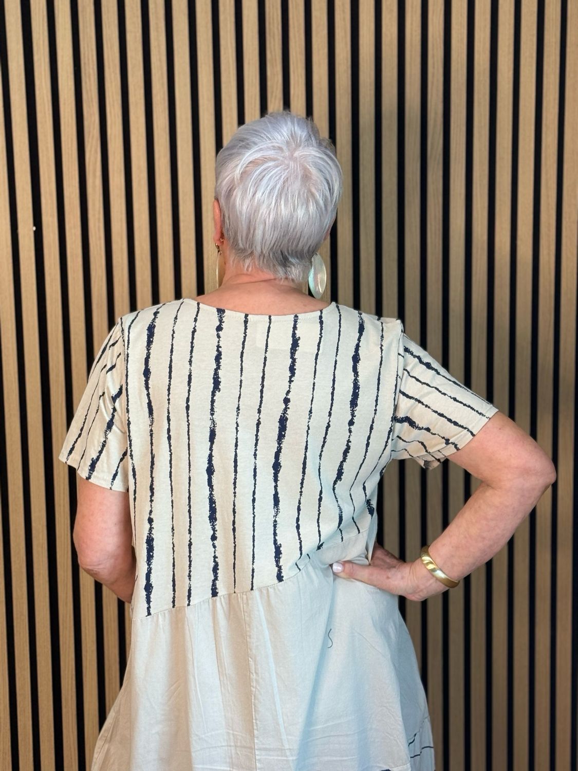 Stripe &amp; Abstract Panel Dress - Cream