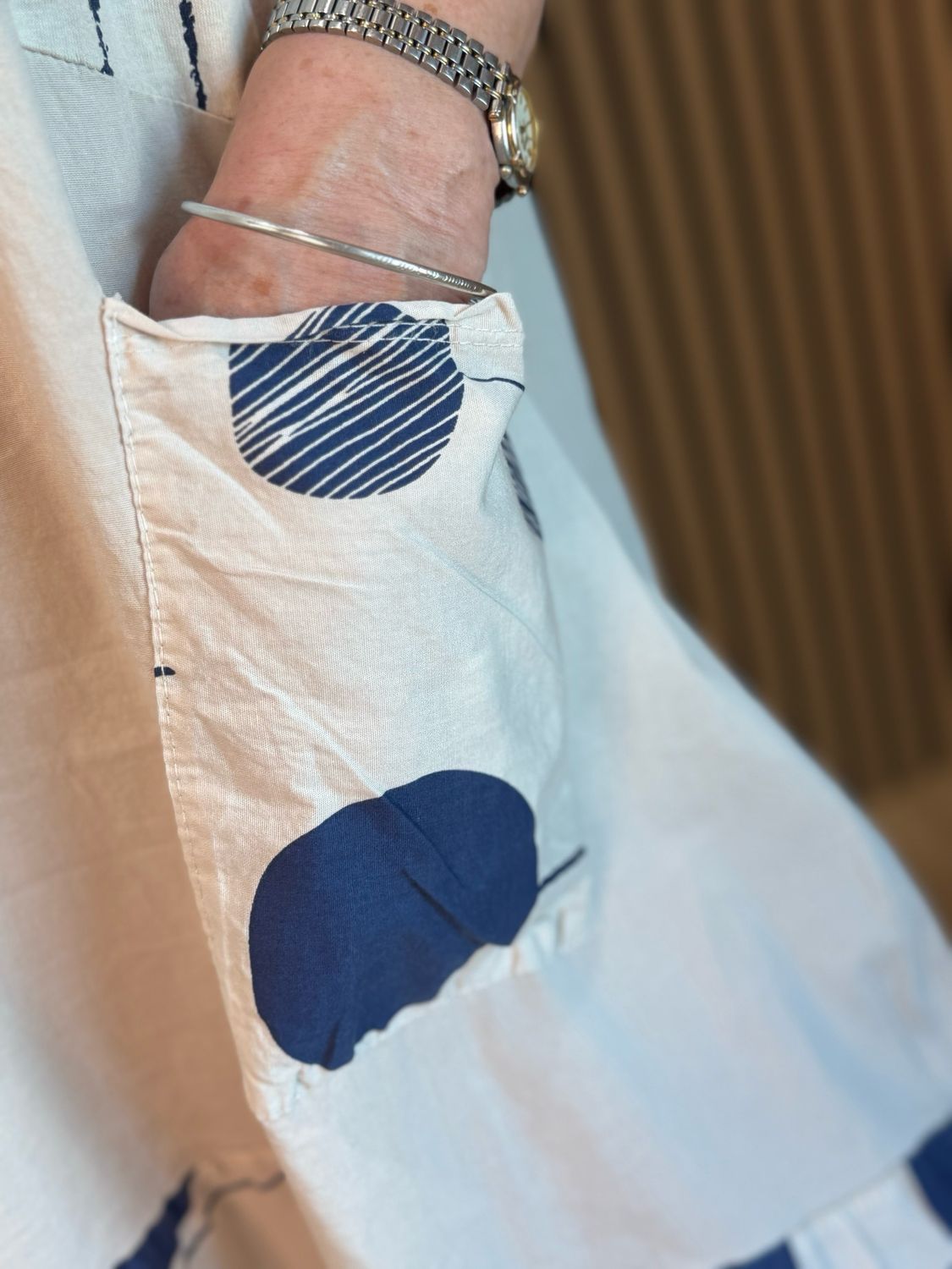 Stripe &amp; Abstract Panel Dress - Cream