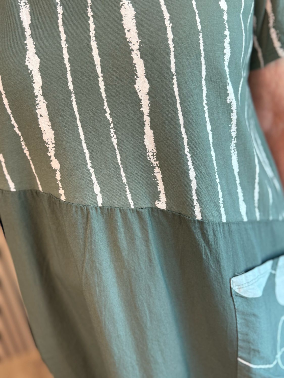 Stripe &amp; Abstract Panel Dress - Khaki