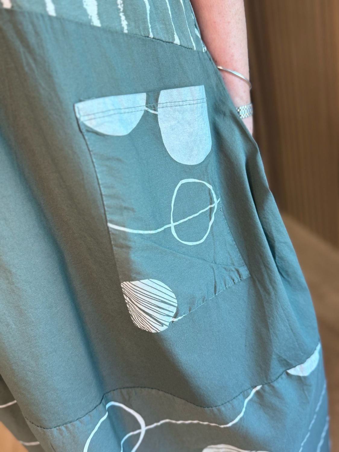 Stripe &amp; Abstract Panel Dress - Khaki