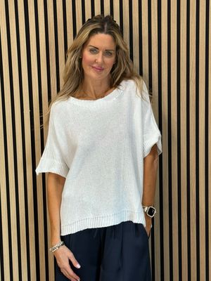 Button Back Knit Top - White