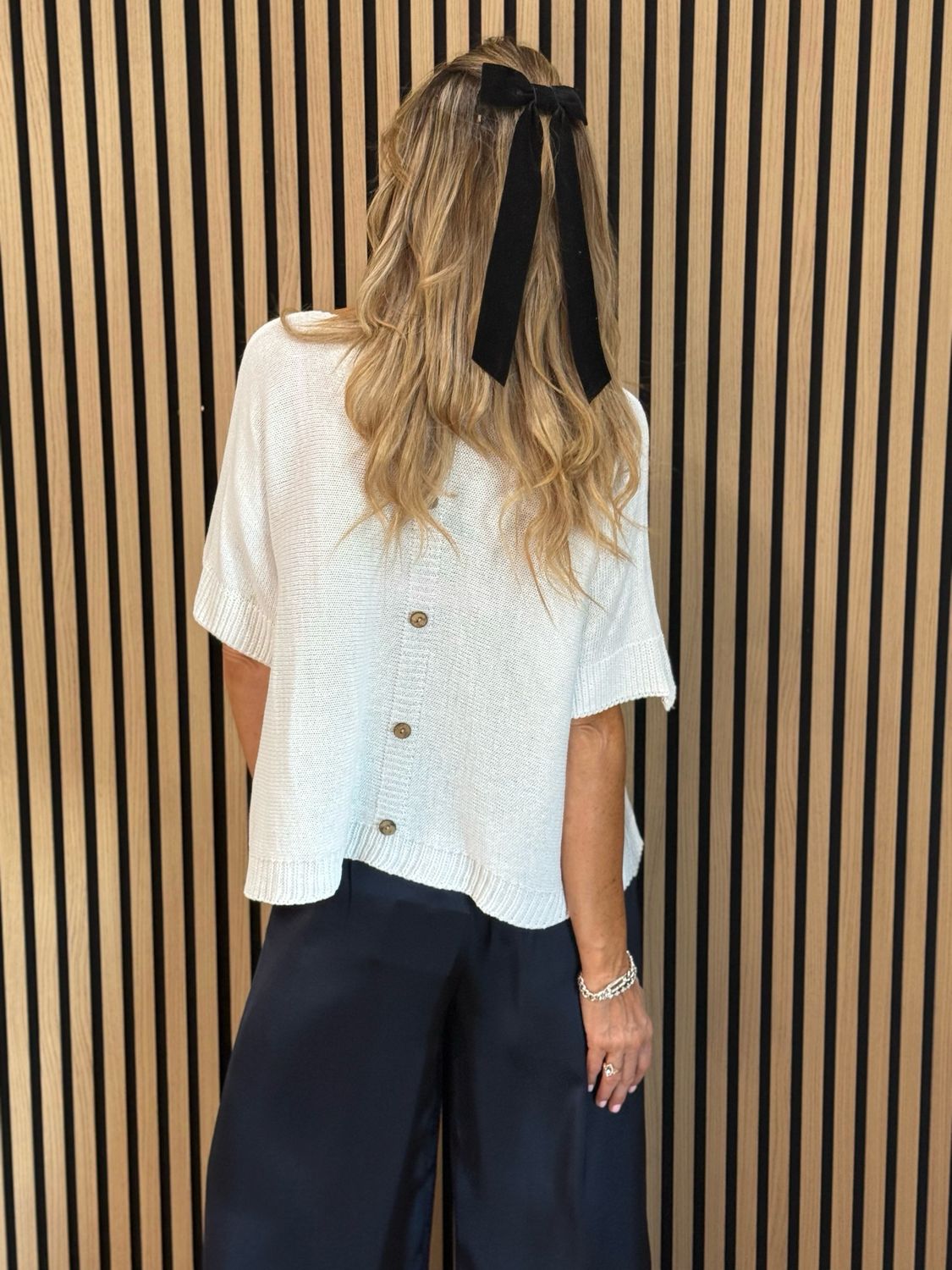 Button Back Knit Top - White
