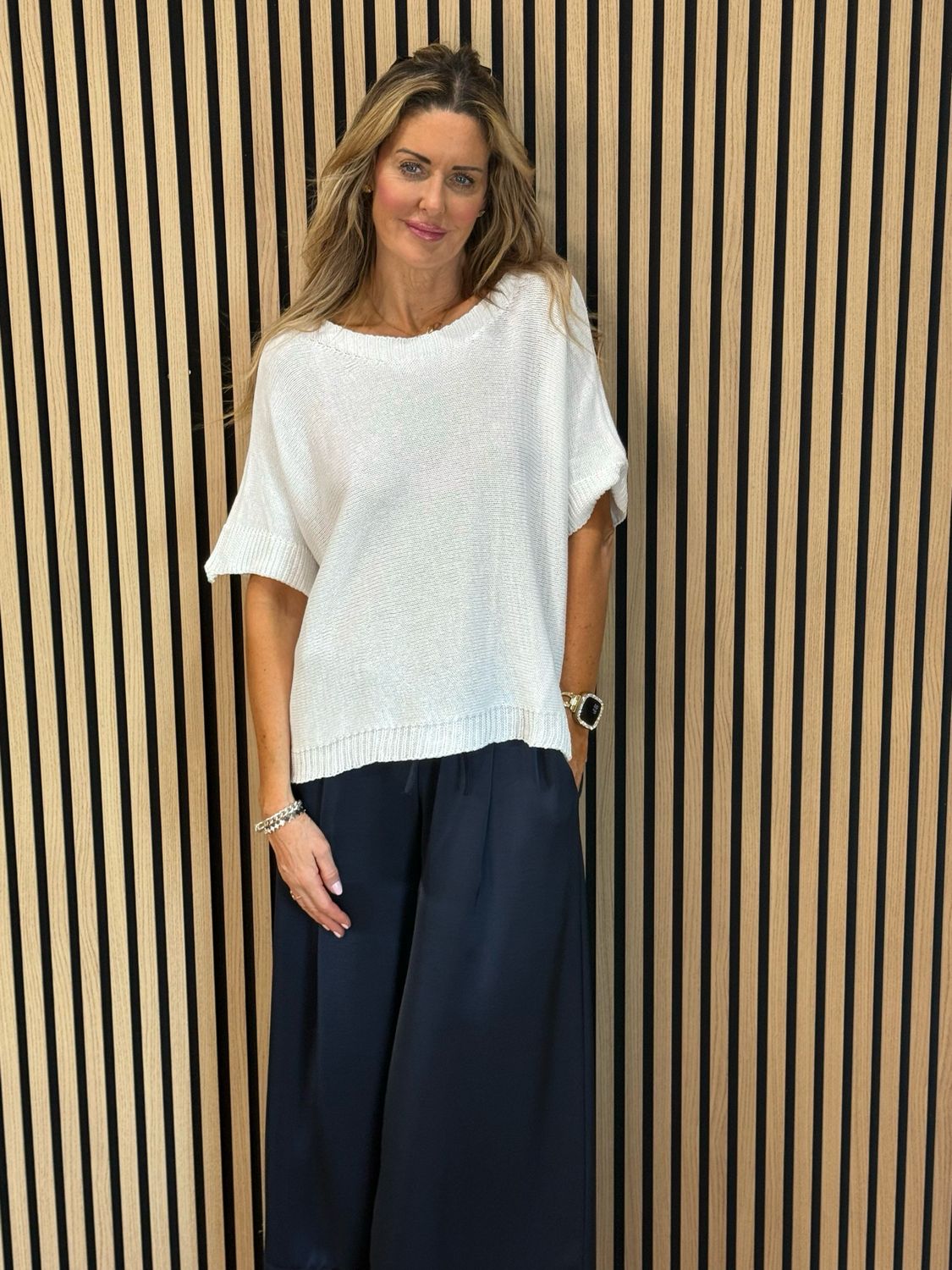 Button Back Knit Top - White