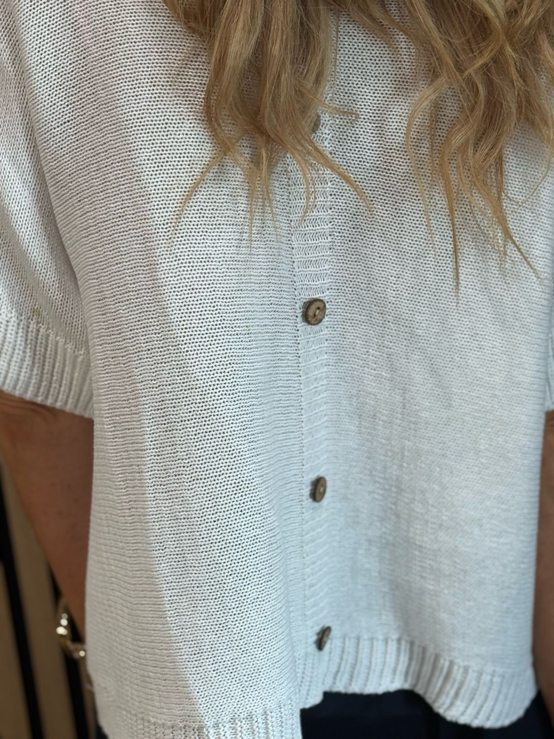 Button Back Knit Top - White