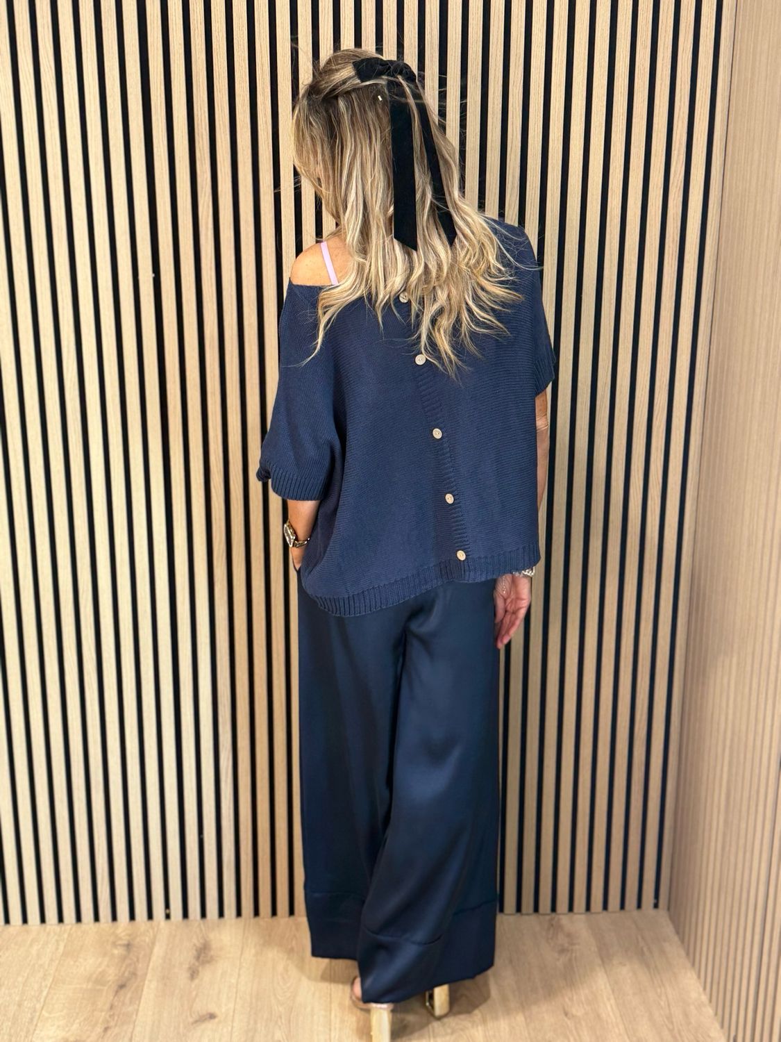 Button Back Knit Top - Navy